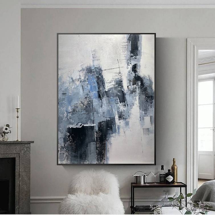 Grey Abstract Painting Blue Abstract Canvas Artwork 8466D wall art